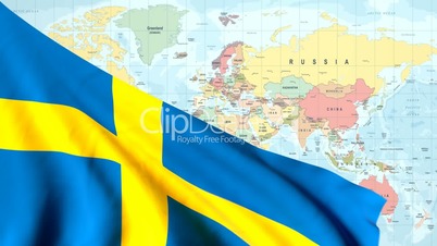 Animated Flag of Sweden With a Pin on a Worldmap