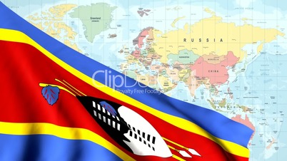 Animated Flag of Swaziland with a Pin on a Worldmap