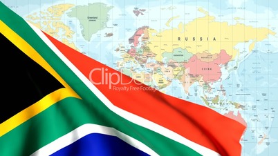Animated Flag of South Africa with a Pin on a Worldmap