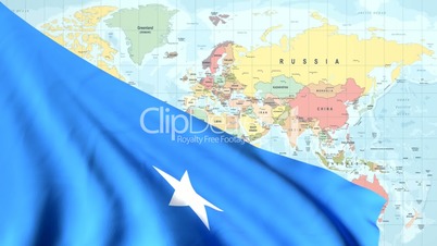 Animated Flag of Somalia With a Pin on a Worldmap
