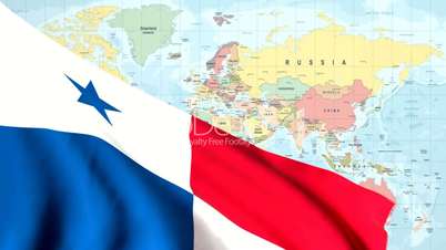 (Animated Flag of Panama With a Pin on a Worldmap