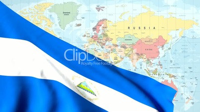 Animated Flag of Nicaragua With a Pin on a Worldmap