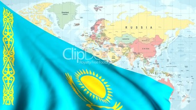 Animated Flag of Kazakhstan With a Pin on a Worldmap