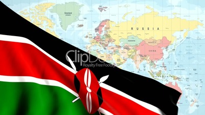 Animated Flag of Kenya With a Pin on a Worldmap