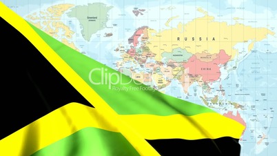 Animated Flag of Jamaica With a Pin on a Worldmap