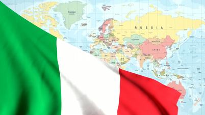 Animated Flag of Italy With a Pin on a Worldmap