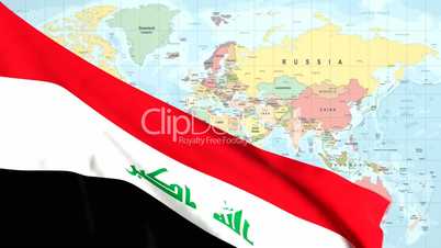 Animated Flag of Iraq with a Pin on a Worldmap