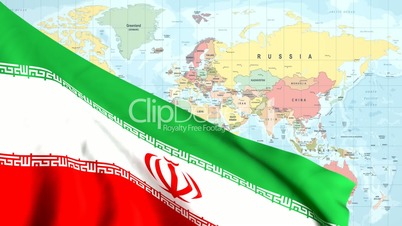 Animated Flag of Iran With a Pin on a Worldmap