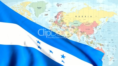 Animated Flag of Honduras With a Pin on a Worldmap