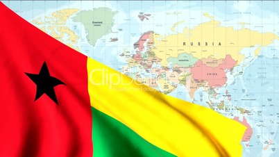Animated Flag of Guines-Bissau With a Pin on a Worldmap