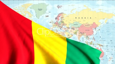 Animated Flag of Guinea With a Pin on a Worldmap