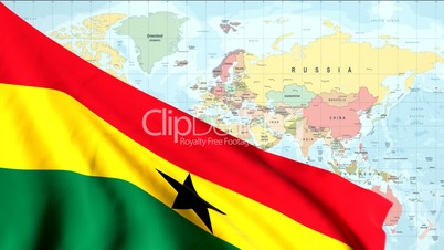 Animated Flag of Ghana With a Pin on a Worldmap