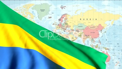 Animated Flag of Gabon With a Pin on a Worldmap