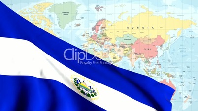 Animated Flag of El Salvador With a Pin on a Worldmap