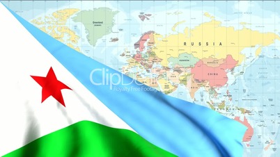 Animated Flag of Djibouti With a Pin on a Worldmap