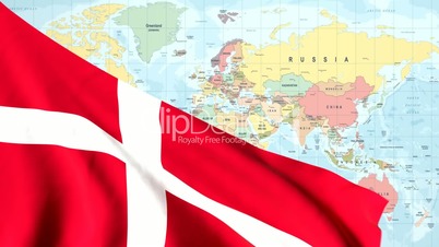 Animated Flag of Denmark With a Pin on a Worldmap