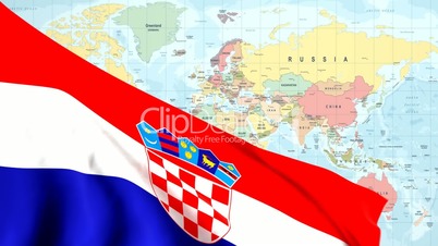 Animated Flag of Croatia With a Pin on a Worldmap