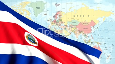 Animated Flag of Costa Rica with a Pin on a Worldmap