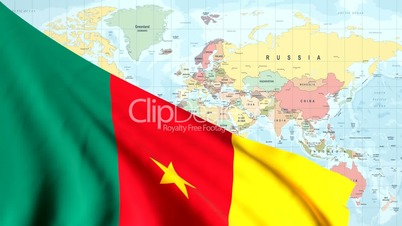 Animated Flag of Cameroon With a Pin on a Worldmap
