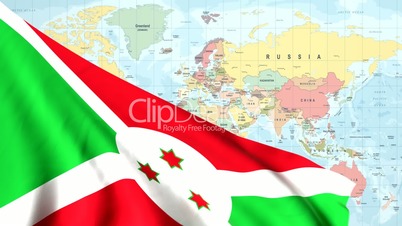 Animated Flag of Burundi With a Pin on a Worldmap
