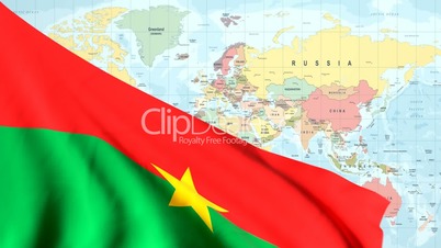 Animated Flag of Burkina Faso With a Pin on a Worldmap