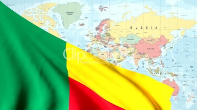 Animated Flag of Benin With a Pin on a Worldmap