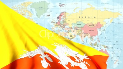 Animated Flag of Bhutan with a Pin on a Worldmap