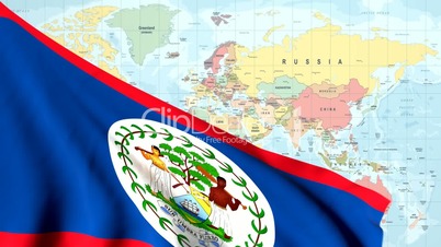 Animated Flag of Belize With a Pin on a Worldmap
