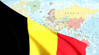 Animated Flag of Belgium With a Pin on a Worldmap
