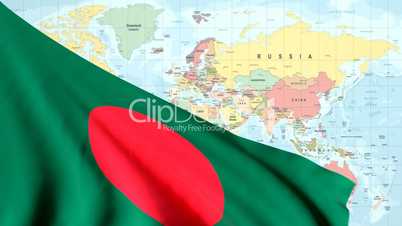 Animated Flag of Bangladesh with a Pin on a Worldmap