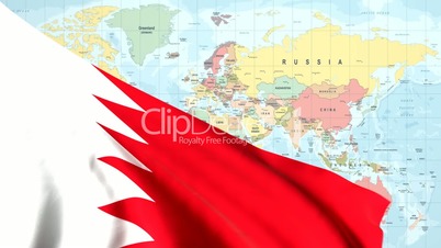 Animated Flag of Bahrain with a Pin on a Worldmap
