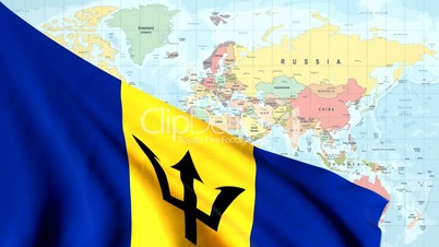 Animated Flag of Barbados With a Pin on a Worldmap