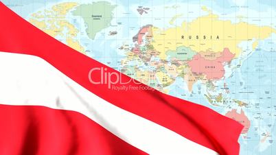 Animated Flag of Austria With a Pin on a Worldmap