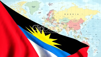 Animated Flag of Antigua and Barbuda With a Pin on a Worldmap