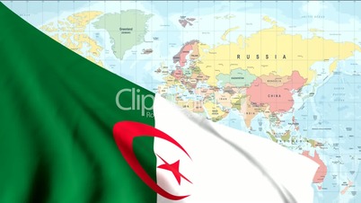 Animated Flag of Algeria with a Pin on a Worldmap