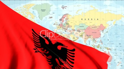 Animated Flag of Albania With a Pin on a Worldmap