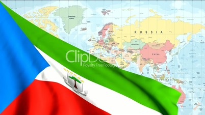 Animated Flag of Equatorial Guinea with a Pin on a Worldmap