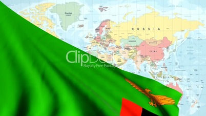 Animated Flag of Zambia with a Pin on a Worldmap