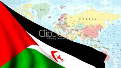 Animated Flag of Western Sahara With a Pin on a Worldmap