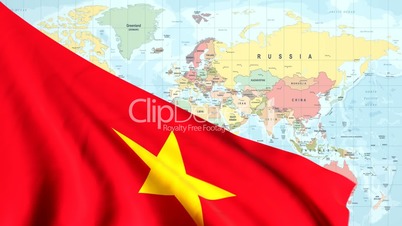 Animated Flag of Vietnam With a Pin on a Worldmap