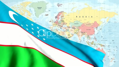 Animated Flag of Uzbekistan With a Pin on a Worldmap
