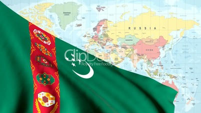 Animated Flag of Turkmenistan With a Pin on a Worldmap