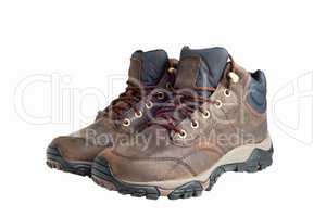 Pair of new hiking boots isolated on white background