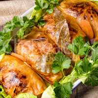 baked cabbage rolls in tomato sauce