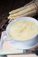 rustic white asparagus cream soup with butter