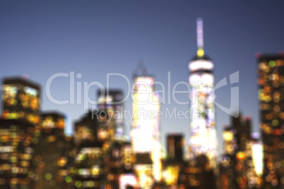 Defocused view of New York City downtown at evening