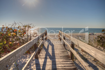 Boardwalk across the white sand beach of Delnor-Wiggins Pass Sta