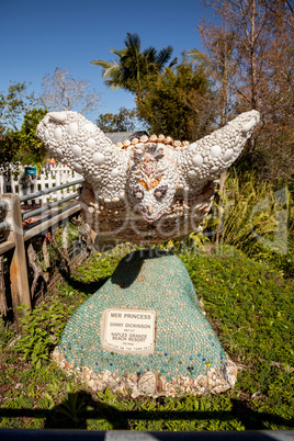 Turtle statue made out of seashells called Mer Princess by artis