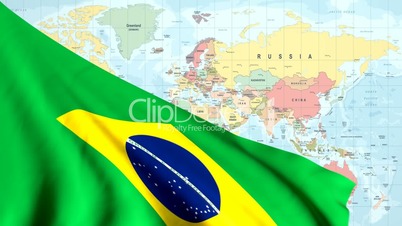 Animated Flag of Brazil With a Pin on a Worldmap