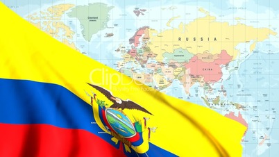 Animated Flag of Ecuador With a Pin on a Worldmap